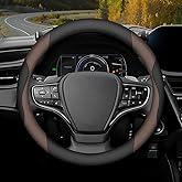 Mihecor Steering Wheel Cover Universal Standard Size 14.5-15 inch, Breathable Microfiber Leather, Anti-Slip, Soft Grip, Sporty Design, Fits for Cars SUVs Trucks, Black and Chocolate Brown