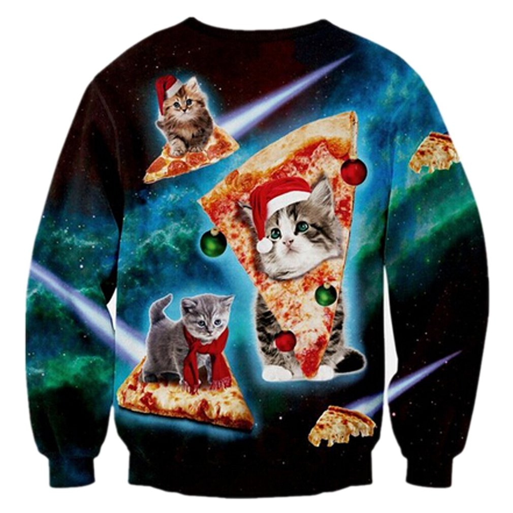 RAISEVERN Unisex hässliche Weihnachtskatze Pullover Hip Hop Neuheit Grafik Pullover Sweatshirt Kleidung für Teen Juniors
