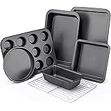 KITESSENSU Baking Pans Sets, Nonstick Bakeware Set 7-Piece with Round/Square Cake Pan, Loaf Pan, Muffin Pan, Cookie Sheet, Ro