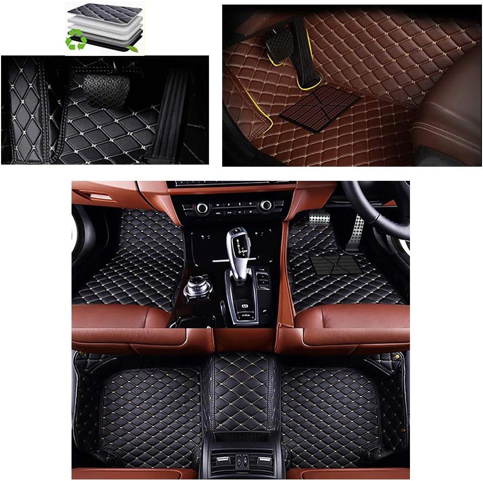 VENMAT Car Floor Mats Custom Made for ĴAGUAR XF Saloon 2016-2018 Anti-Slip 3D Foot Carpets Faux Leather All Weather (Black with Beige)