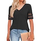 UPOLOLO Womens Summer Tops Short Sleeve Shirts V Neck Trendy Blouses Beach Vacation Fashion Clothing Spring Outfits 2026