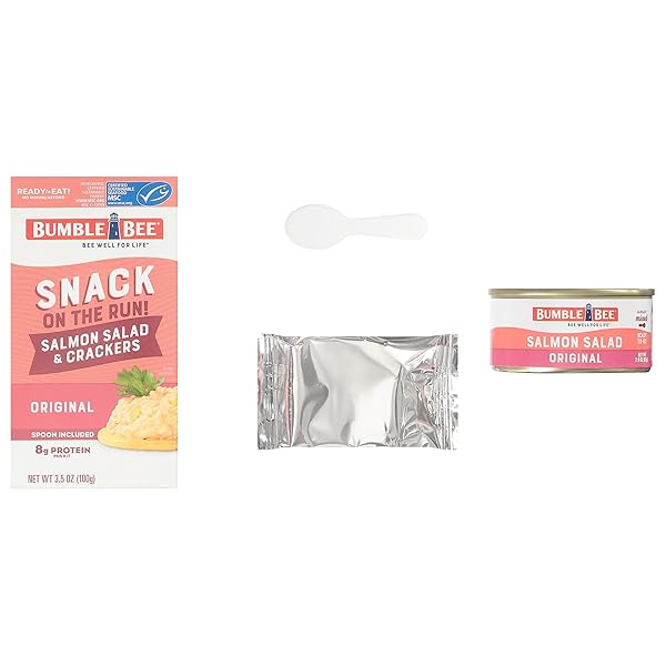 BUMBLE BEE SNACK ON THE RUN! PROTEIN SNACK PACK – 8G PROTEIN PER BOX – SALMON SALAD WITH CRACKERS KIT – READY TO EAT EASY-OPEN CAN – WILD CAUGHT MSC-CERTIFIED SEAFOOD (PACK OF 1)