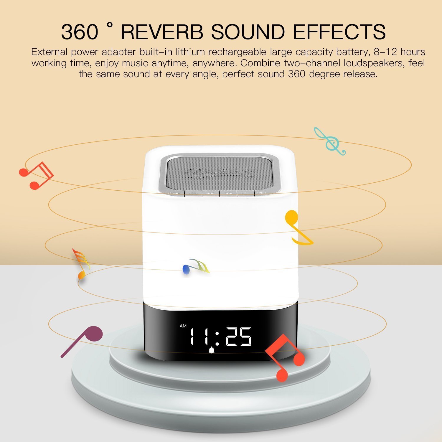 Bluetooth Speaker Alarm Clock, LED Touch Sensor Bluetooth Color Changing Speaker Atmosphere Control Lamp Dimmable Warm White Light & Color Changing RGB, TF Card, AUX Supported, Hands-free Speakerphone