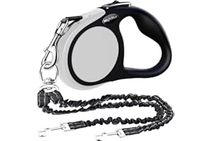 MEEGOOD Double Retractable Dog Leash for Two Dogs Up to 50 lbs Per - 16 ft Coupler Dog Leashes for Small Medium - One Locked System, Non Slip Grip, Tangle Free