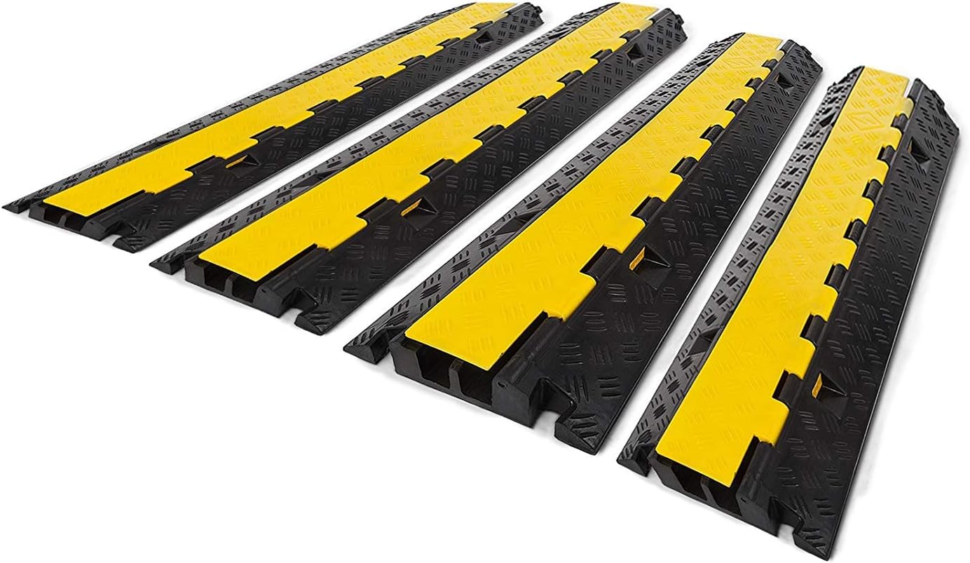 Hopopular 4 Pack Rubber Cable Protector Ramp 2 Channel Heavy Duty 66,000LB Load Capacity Cable