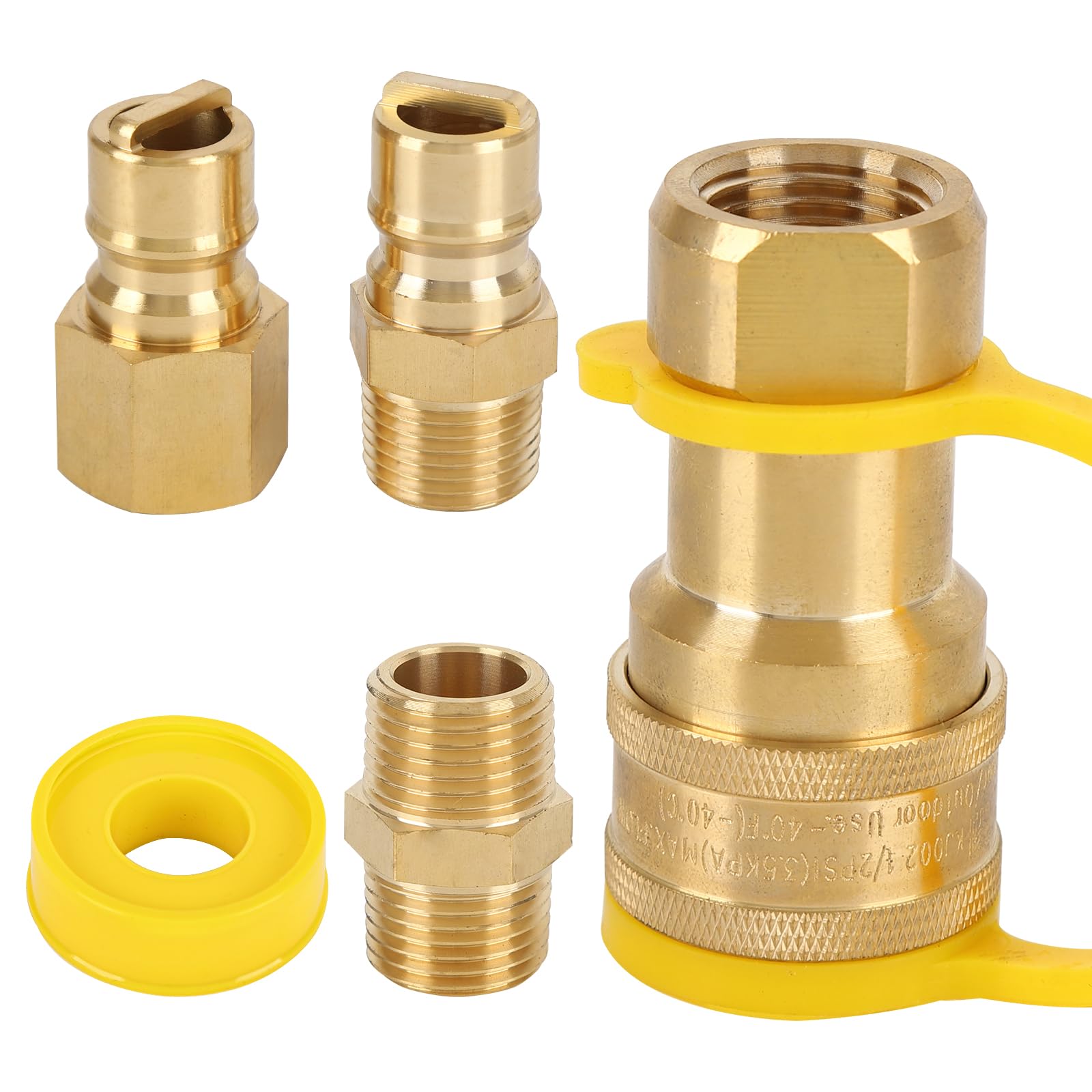Photo 1 of 1/2 Inch QDD LP Natural Gas Quick Connect Fittings Kit, 1/2 Quick Connect Natural Gas Propane Quick Connects Fittings, 100% Solid Brass with Dust Cover