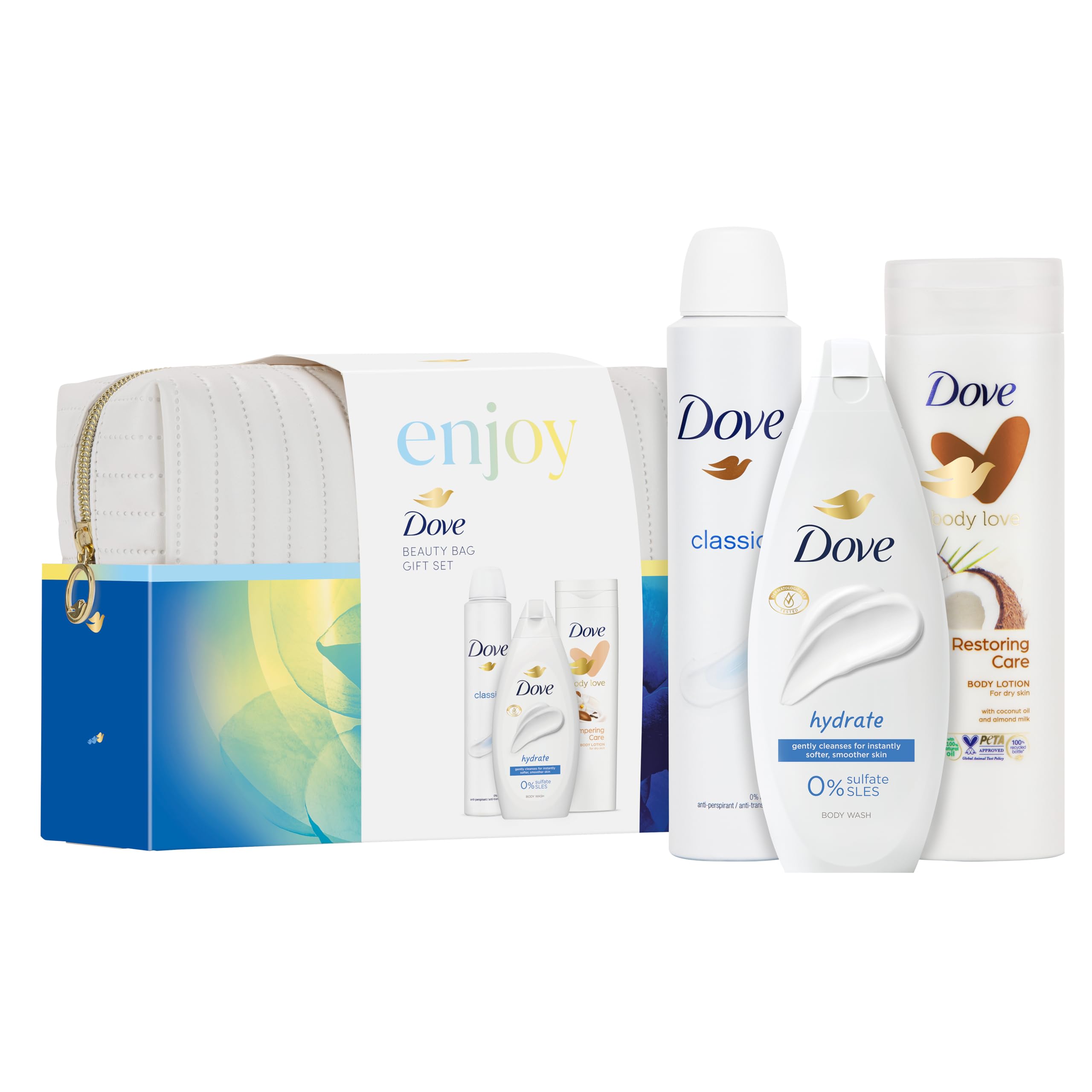 Dove Enjoy Beauty Bag Moisturising Skin Care Women's Gift Set perfect for any occasion 3 piece