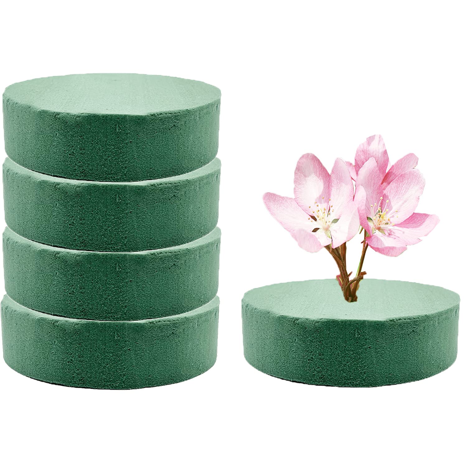 Photo 1 of 5 Pcs Floral Foam, MYYZMY 4.7 Inch Dry Wet Floral Foam Bricks Round for Artificial Flowers