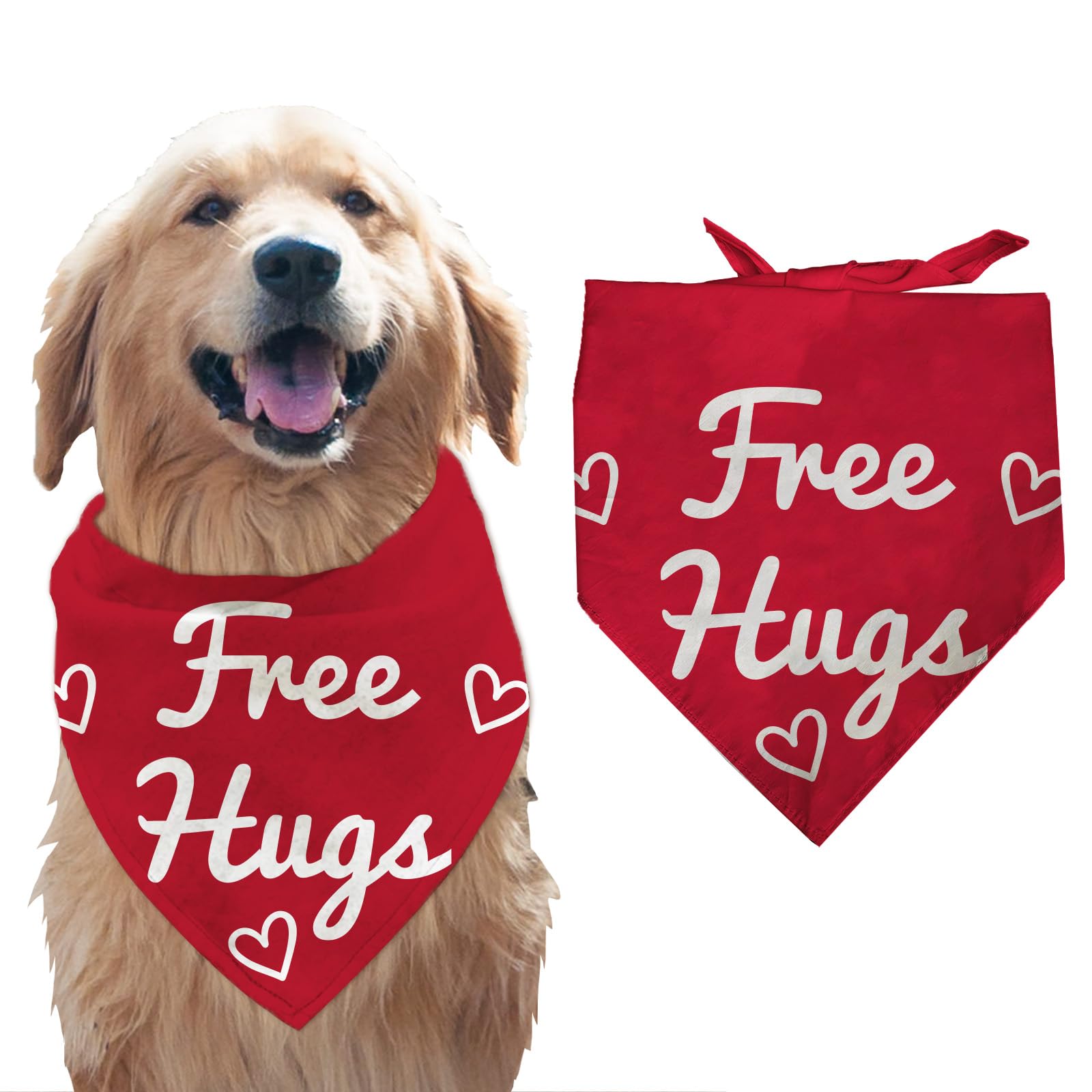 Arricraft 1 Pc Dog Bandana, 78x55cm Red Cotton Scarf Free Hugs Hearts Paw Print Triangle Pet's Bandana Adjustable Comfortable Bib Washable Kerchief for Large Dog