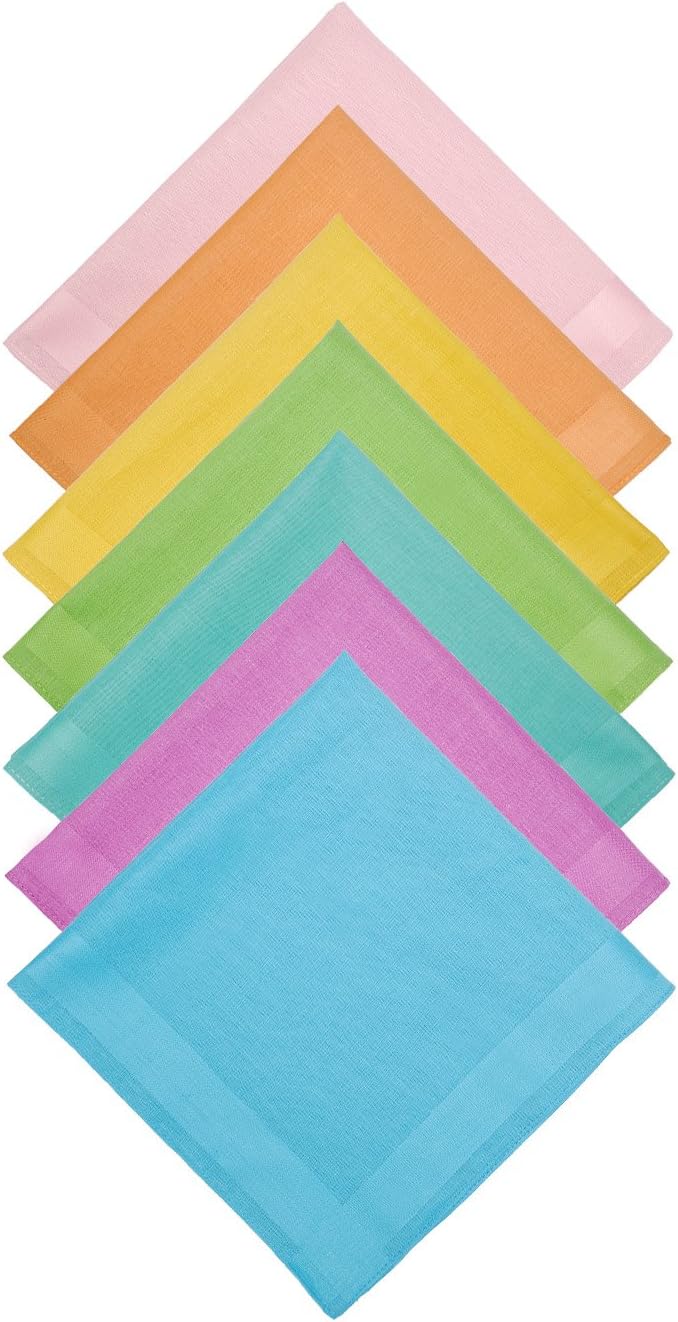 Neatpal 100% Cotton Handkerchiefs with Hem Rainbow Color 7 Pieces