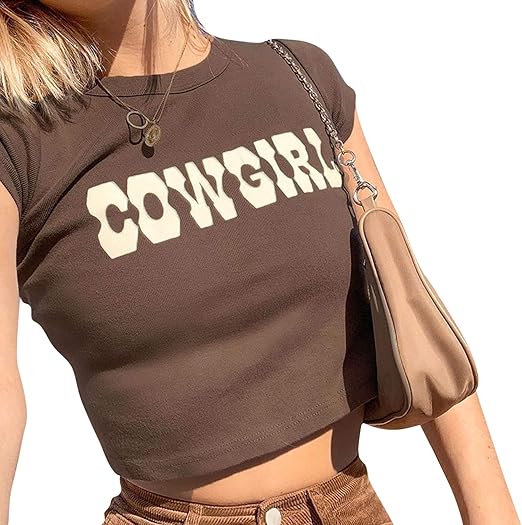 Women's Y2K Graphic Print Crop T Shirt Top Short Sleeve Trim Cropped