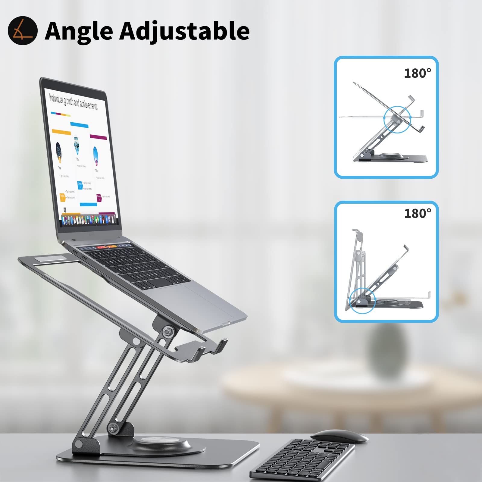 JOYEKY Laptop Stand for Desk, Adjustable Computer Stand with 360° Rotating Base, Ergonomic Laptop Riser for Collaborative Work, Foldable & Portable Laptop Stand, fits for All 10-16" Laptops - Image 4
