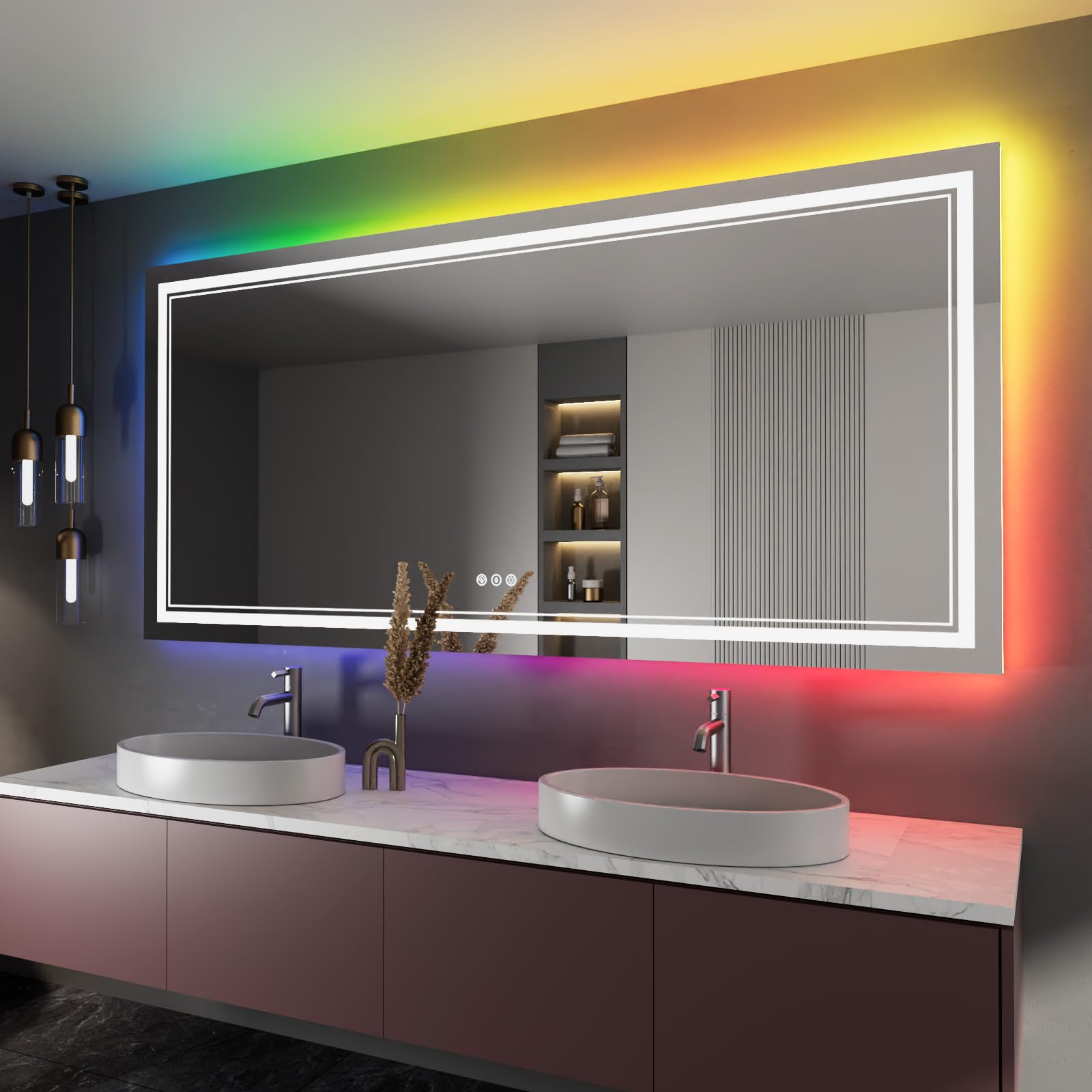 ISTRIPMF 84x40 Inch RGB LED Bathroom Mirror with Lights, Color Changing ...