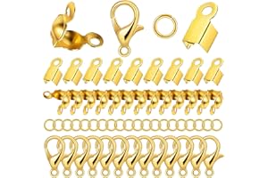 REDANHA 1200 Pcs Jewelry Making Accessories Set , 500 Open Jump Ring Connectors 300 Bead Tips Knot Covers 300 Clamshell Fold Over Cord Ends and 100 Lobster Claw Clasps for DIY Jewelry Crafts Making (Gold)