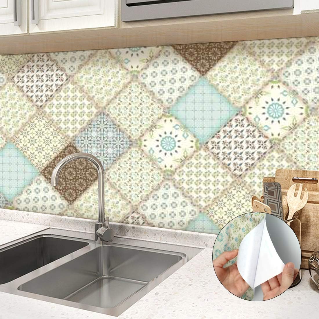 Oxdigi Peel and Stick Kitchen Wallpaper Tile Roll Removable