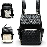 miss fong Diaper Bag Backpack Baby Diaper Bag for baby boy and girls, Leather Baby Bag with 13 diaper bag organizing pouches, Changing Pad, Stroller Straps and 4 Insulated Pockets(Black)