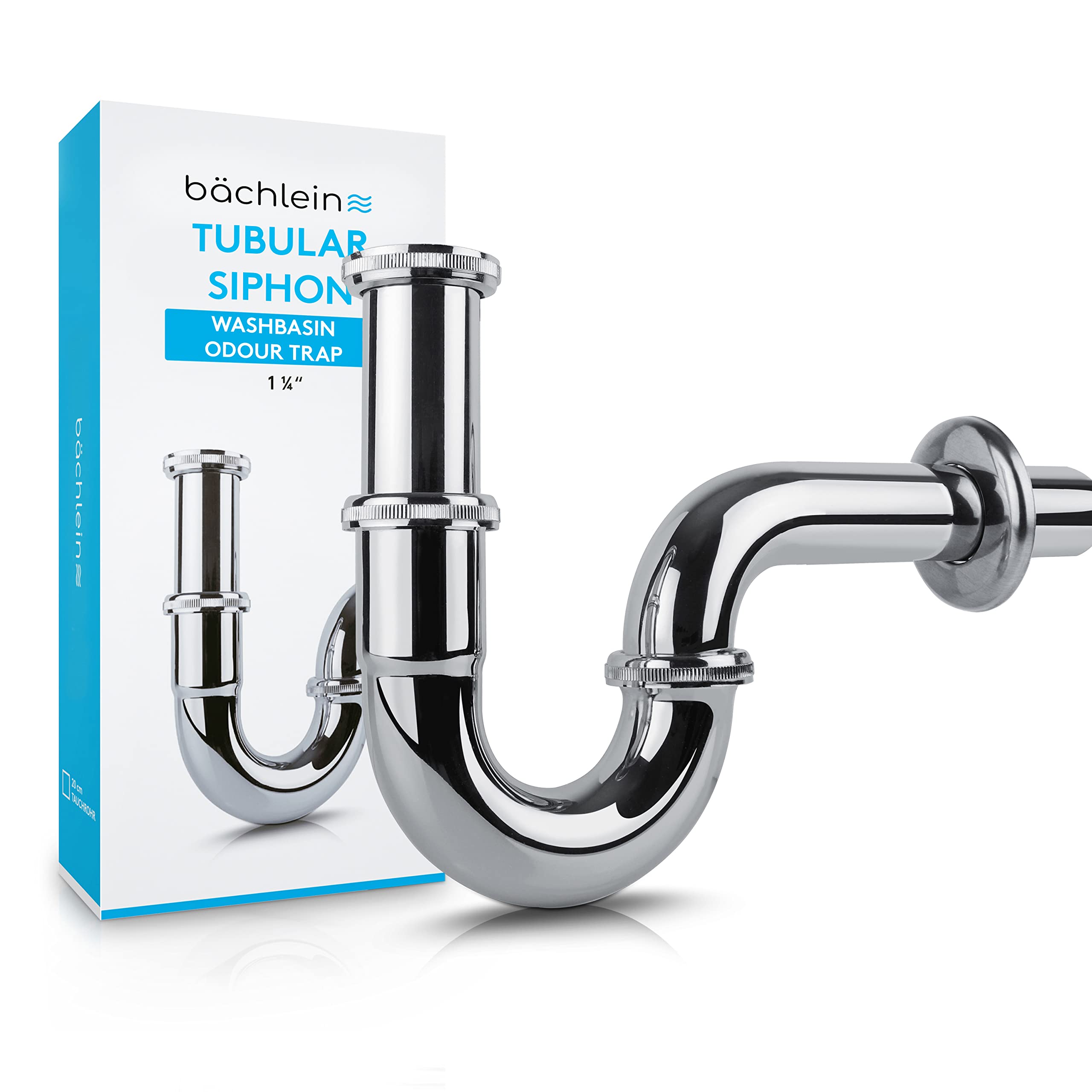 Bächlein Universal Siphon for Washbasin & Washstand - Drain Fitting Exactly - Odour Trap incl. Rubber Sleeve + Installation Instructions - Tubular Siphon Drain Fitting