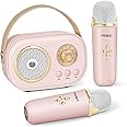 Mini Karaoke Machine for Kids&Adults,Portable Bluetooth Speaker with 2 Wireless Microphones and Stereo Sound Enhanced Bass,Gifts for Girl 3 4 5 6 7 8 9 10 11 12+ Years Old Home Party (Pink)