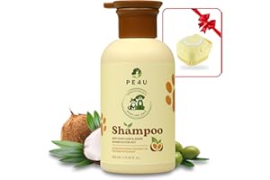 PE4U Natural Pet Shampoo for Dogs & Cats – Smooth Coat, Reduce Shedding & Odor Control – Coconut & Olive Oil Formula - Safe for Sensitive Skin, Hypoallergenic, Relieve Dry Skin - [1 Box + Gift]