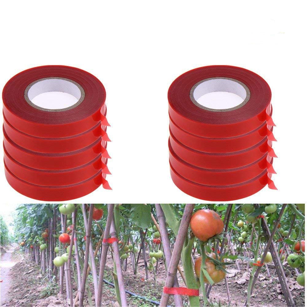 YeBon 10Pcs/Set PE Plant Branch Hand Tying Binding Machine Flower Vegetable Garden Tapetool Tapener（Red Binding Tape）