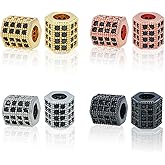 BAOYINGACC 8 PCS Hexagon Charm Spacer Beads, Mixed Color Brass Pave Black Zircon Connector Charm Beads for Bracelet Necklace DIY Jewelry Making Crafts