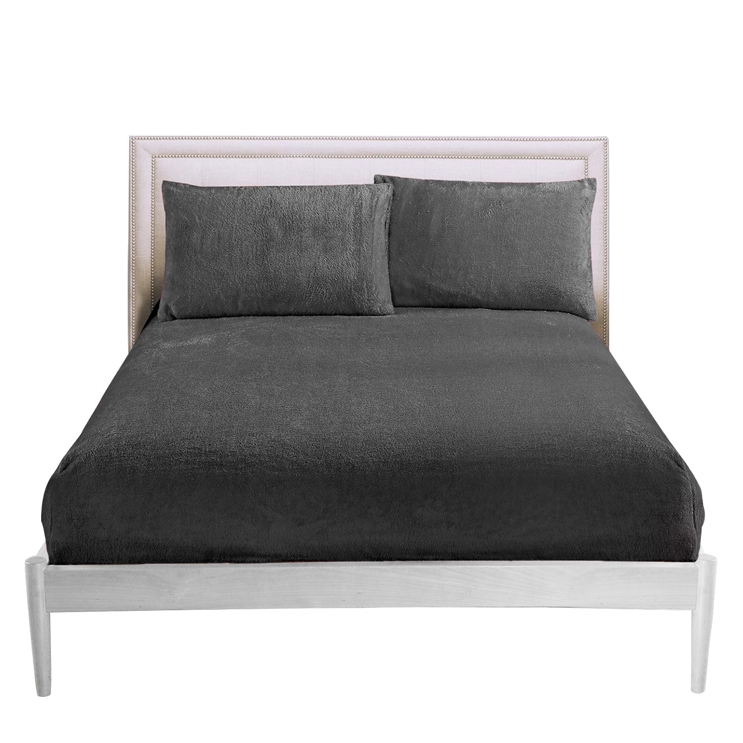 Teddy Fleece Fitted Sheet, Thermal Warm Elastic Bottom Sheet Double, Washable 100% Polyester Fluffy Fitted Bed Sheet, Charcoal — image 1