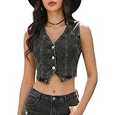 Allegra K Denim Vest Top for Women Western Sleeveless V Neck Button Down Cropped Jean Vests