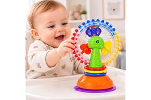Brinquedo para Bebê com Ventosa Giratório Roda Gigante Colorida Chocalho Sensorial Educativo Coordenação Motora Estímulo Visual e Tátil