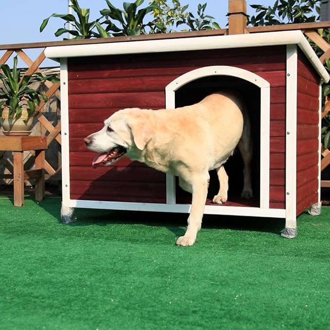 Petsfit Solid Wood Outdoor Dog House for Large Dogsup to