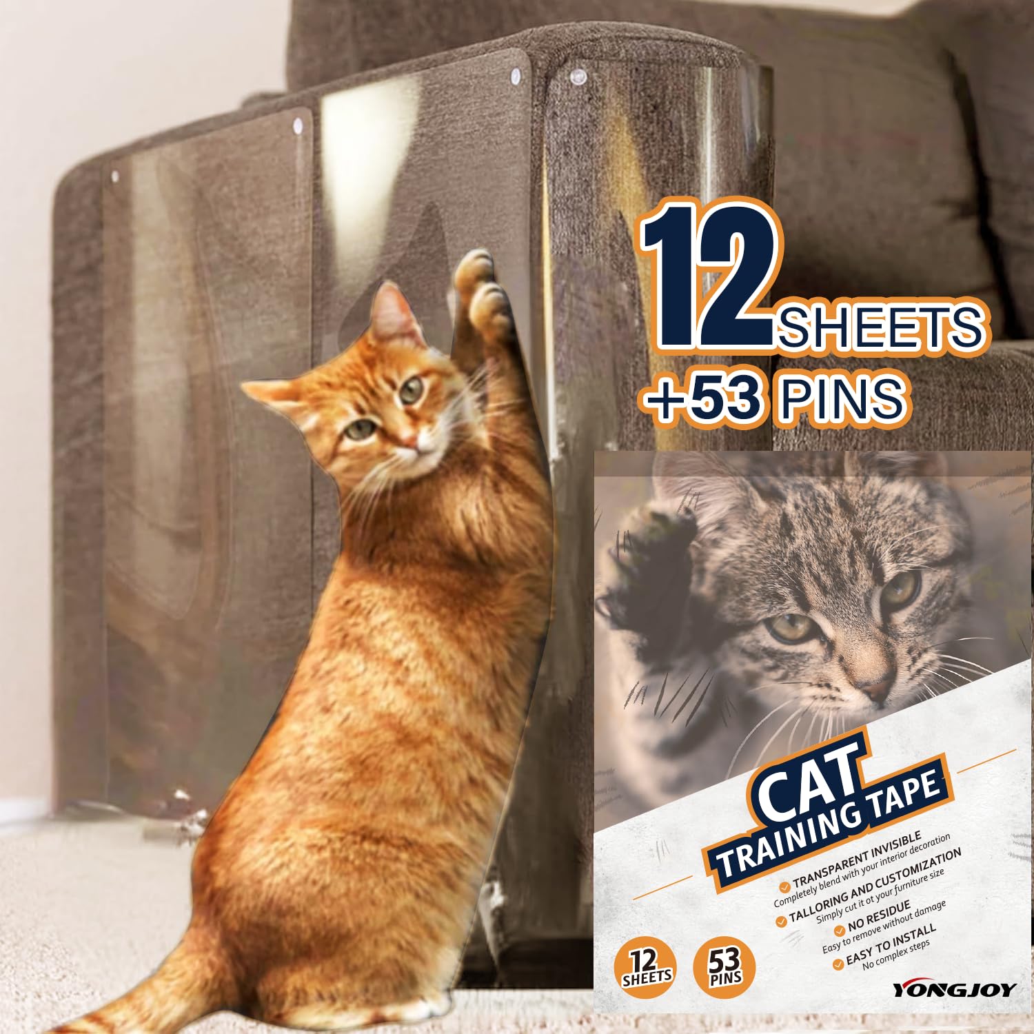 Photo 1 of Anti Cat Scratch Furniture Protector-12 Pack Single Side Couch Protector for Cats, Clear Cat Scratch Deterrent for Door Walls ITEM BENT/DENTED
