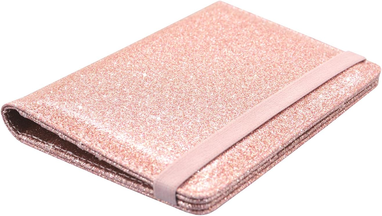  | Passport Holder Cover, ACdream Travel Leather RFID Blocking Case Wallet for Passport with Elastic Band Closure, Rose Gold Glitter | Passport Covers