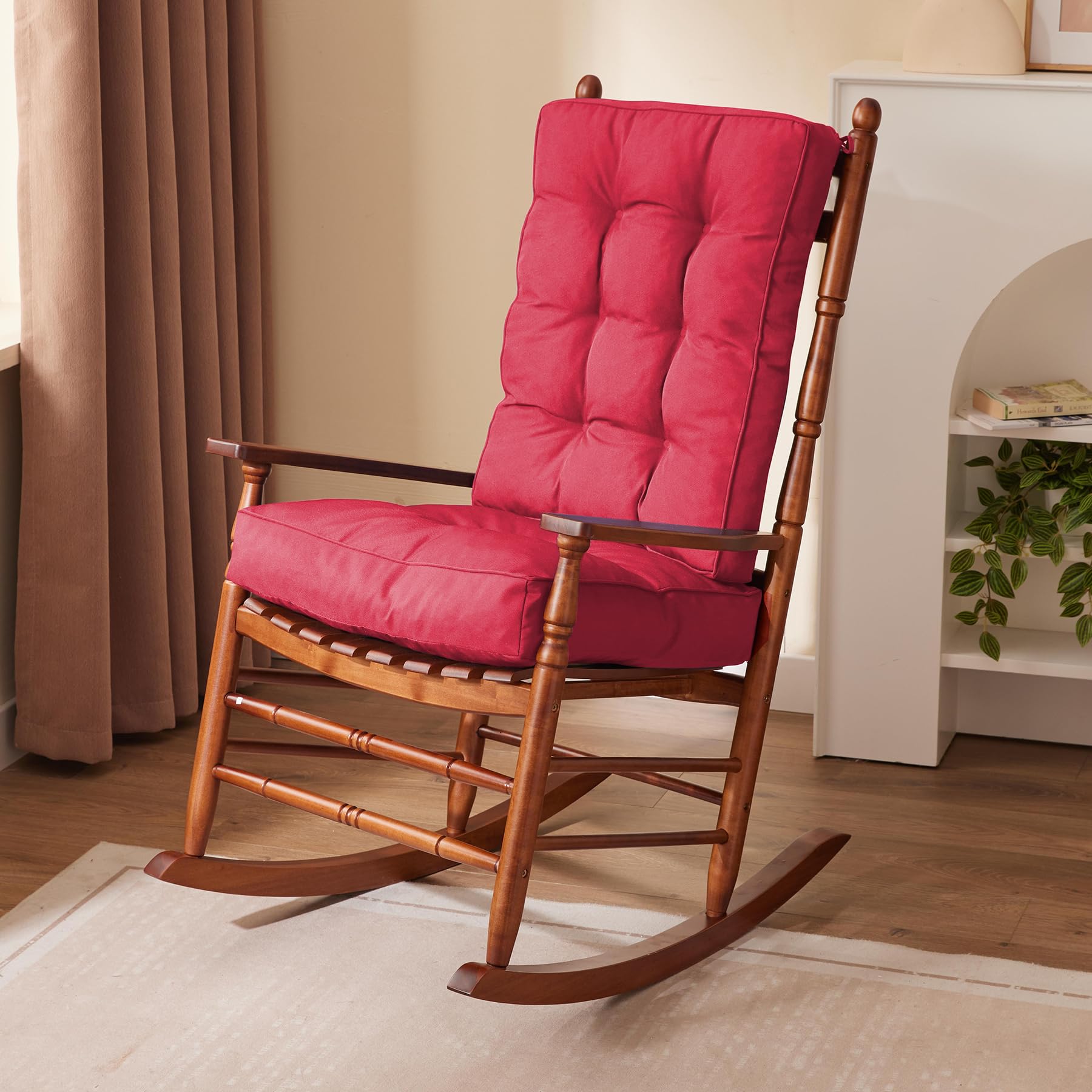 Photo 1 of IPYNBAP Rocking Chair Cushion Set, Waterproof and Fade-Resistant Patio Chair Cushions, Tufted Chair Pads for Rocker Furniture, 17x17 Inch, Indoor/Outdoor Seat Cushions with Ties, Burgundy