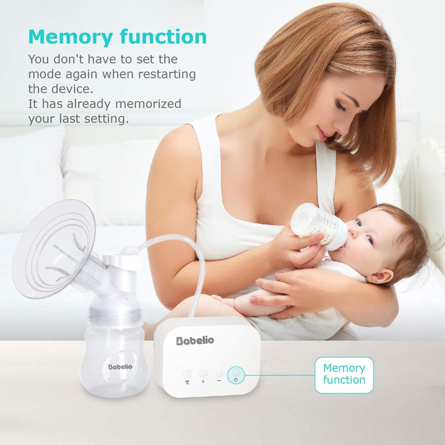 Double Electric Breast Pump By BABELIO, Portable Milk Pump w/ 2 Modes, 12 Levels, Strong Suction Power, Memory Function, Super Quiet and Rechargeable : Baby