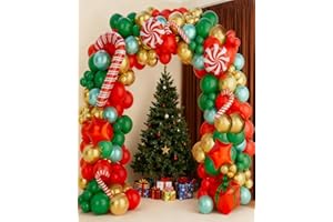 Christmas Balloon Arch kit, 149pcs Christmas Balloon Garland with Candy Cane Gift Box Red Star, Xmas Holiday Balloons Garland