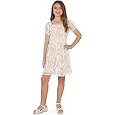 Speechless Girls Embroidered Mesh Short Sleeve Party Dress with Square Neckline