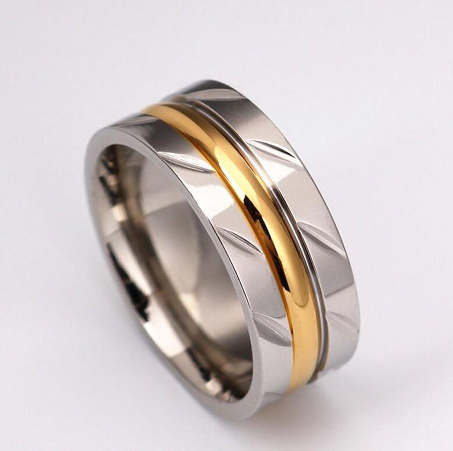 Amazon Y Ying サージカル ステンレス メンズ リング 指輪 結婚 指輪 ふっくらゴールドライン 男性用指輪 スプリット フラワーリング リング 通販