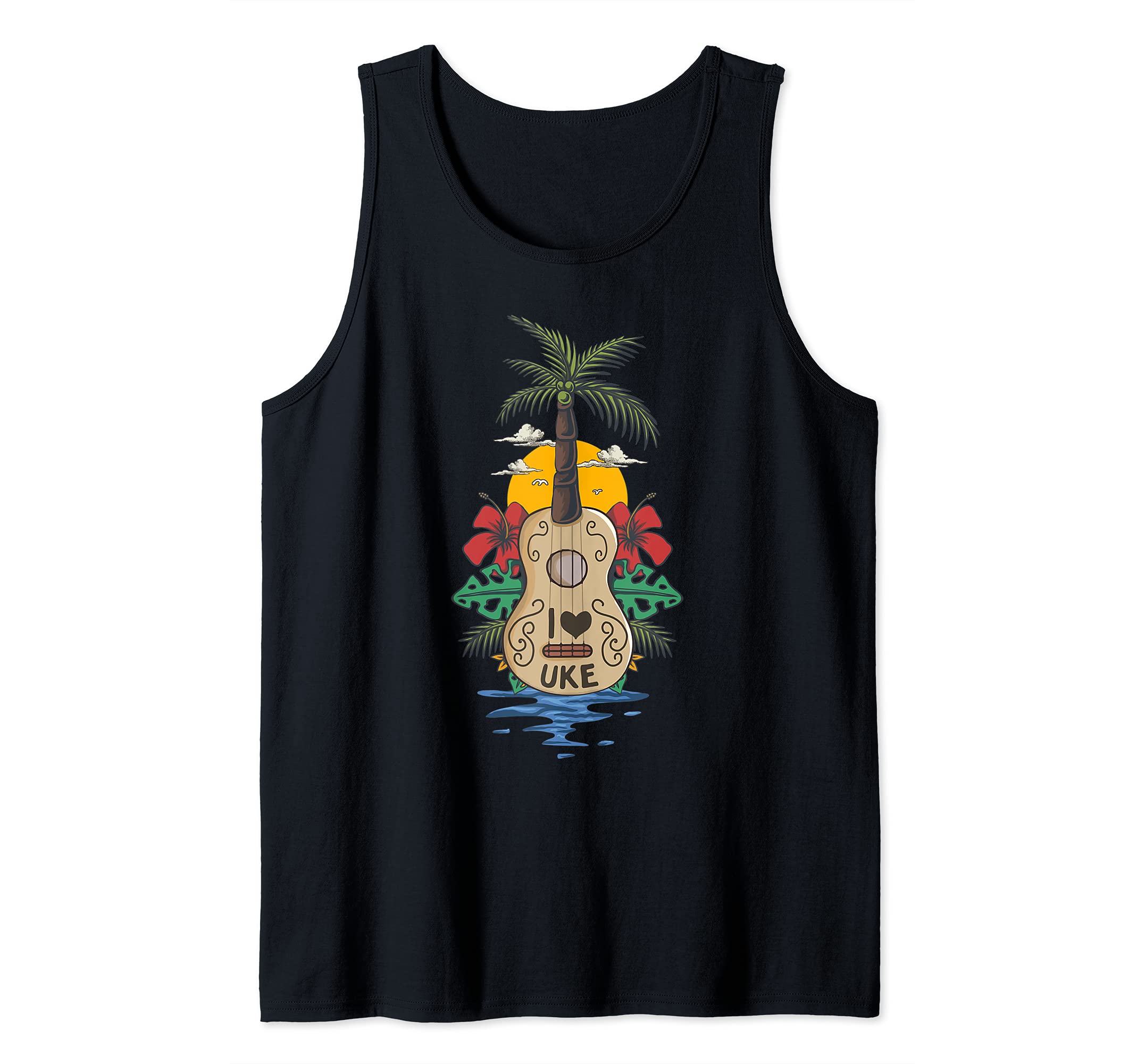 Uke Player Hawaiian Landscape Art Ukulele Instrument Tank Top