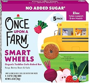 Once Upon a Farm Organic Smart Wheels Toddler Bar, Rasp-Berry & Kale, 5ct