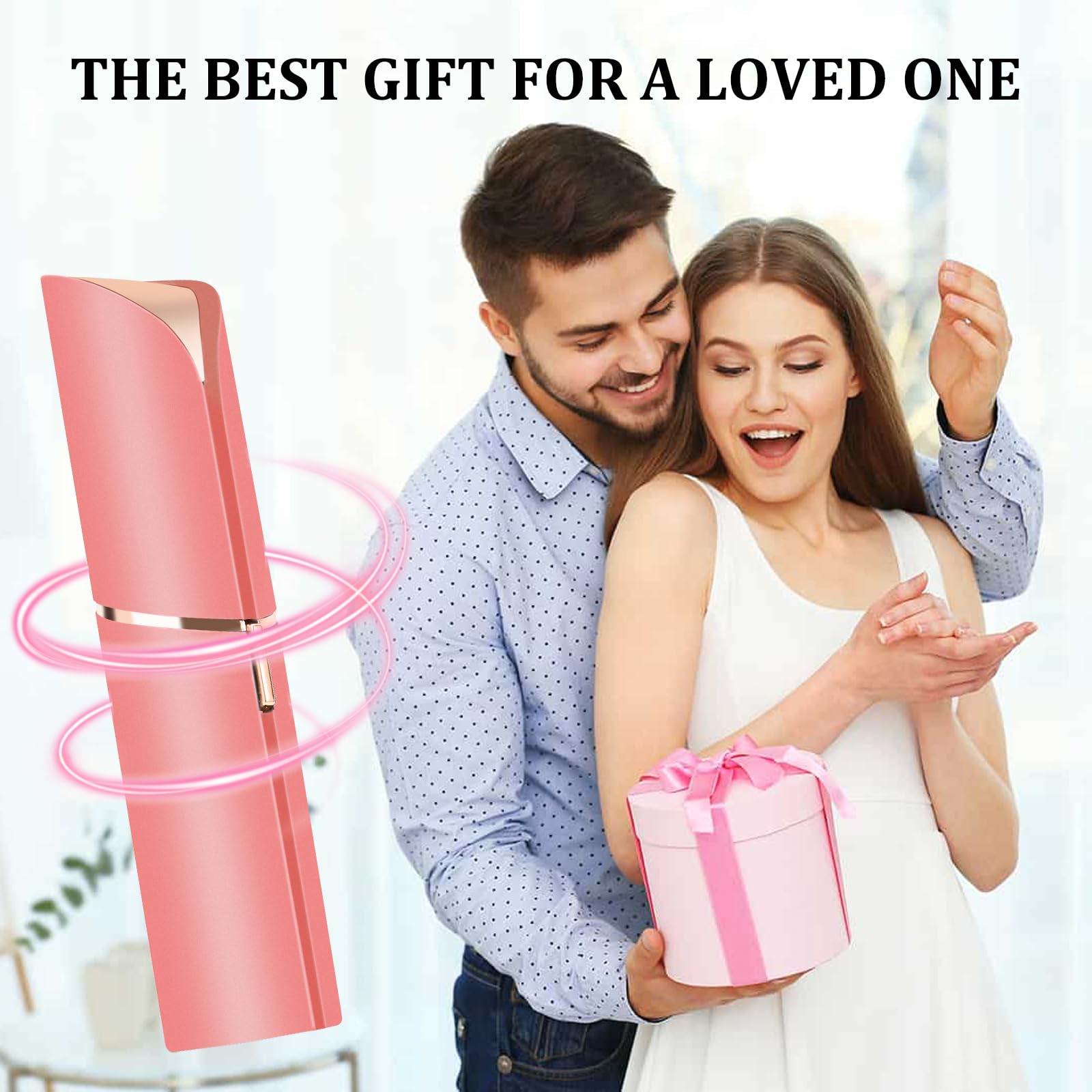 Facial Hair Removal for Women, Portable Painless Hair Remover Device, Rechargeable, with 2 Replacement Heads, for Face, Upper Lip and Chin (Rose god)