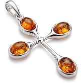 Holiday Gift Shops Amber Jewelry for Women - Sterling Silver and Baltic Amber Cross Pendant (Medium), Includes 925 Sterling Silver Chain - Sterling Silver Jewelry Collection, made in Poland