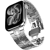 CHANCHY Stainless Steel Band for Apple Watch Band Apple Watch Ultra 3/2/1 Band 49mm, Series 11/10 46mm, 9/8/7 45mm, SE3/SE2/SE 6/5/4 44mm, 3/2/1 42mm, Metal Strap with Folding Clasp for Men, Titanium