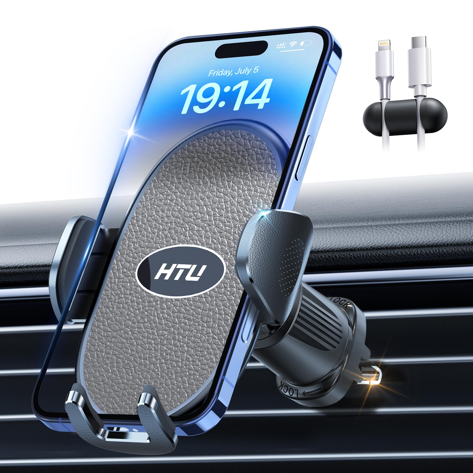 Photo 1 of HTU ?Military-Grade? Car Phone Holder,?Strongest & Longest Steel-Hook? Car Vent Mount, Handsfree 360° Adjustable Automobile Cradle Air Clip Stand for iPhone 17 16 15 14 Pro Max Samsung (Dark Grey)