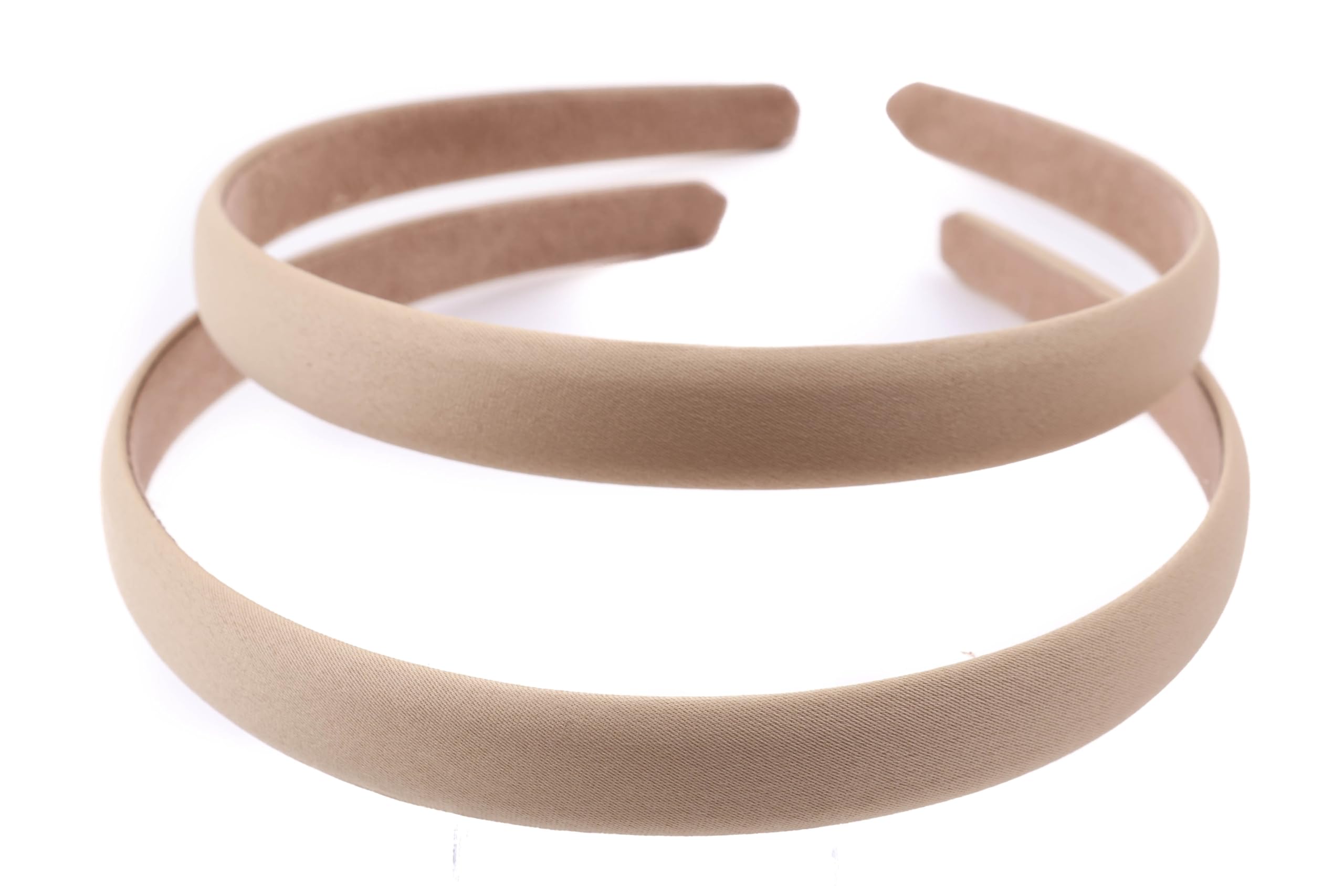 Mytoptrendz® Pair of 2 Slim 1.5cm Satin Headbands Teens Girls Womens Plain Satin Flat Thick Non Slip Alice Hairband Kids School Uniform & Bridesmaid- (Beige)