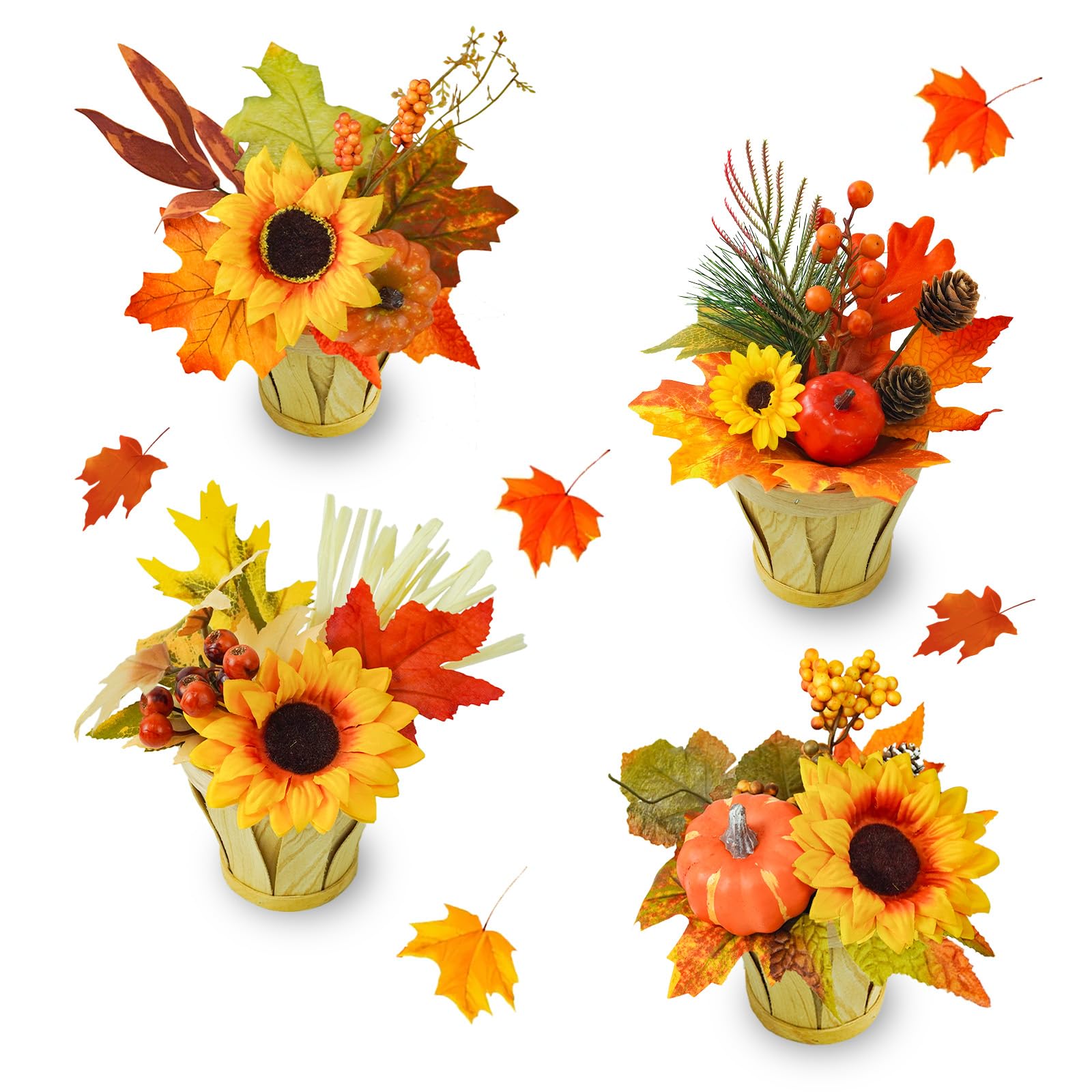 12 Pack Mini Artificial Potted Plants – 7.87" Fall Faux Flowers In White Pots, Table Centerpieces For Thanksgiving & Farmhouse Decor