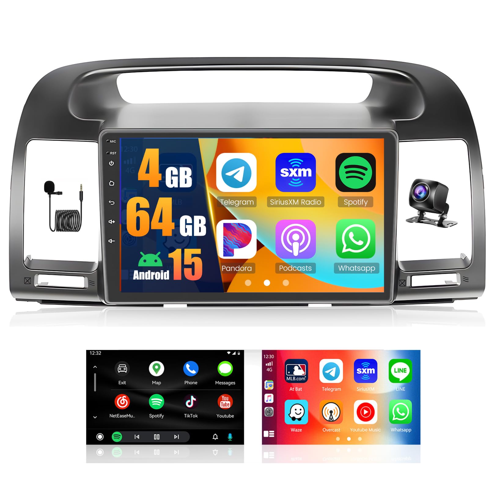 Photo 1 of [8-Core 4+64G] Android 15 Car Stereo for Toyota Camry 2001-2006, Hikity 9'' Touchscreen Camry Radio Wireless CarPlay Android Auto GPS Bluetooth 5G WiFi FM/RDS/32EQ/DSP SWC Backup Cam 59UI Mirror Link