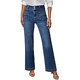 Sidefeel Women's Wide Leg Jeans High Waisted Tummy Control Stretchy Pockets Front Straight Leg Jeans