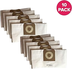 Crucial Vacuum Replacement Allergen Bags Part # VF3501 - Compatible with Rigid Models WD40500, WD40700, WD40501, WD45500, WD45220-3 - 4.5 Gallon Bag for Vacuums - 11.2" X 7.9" X 2" - Bulk (10 Pack)