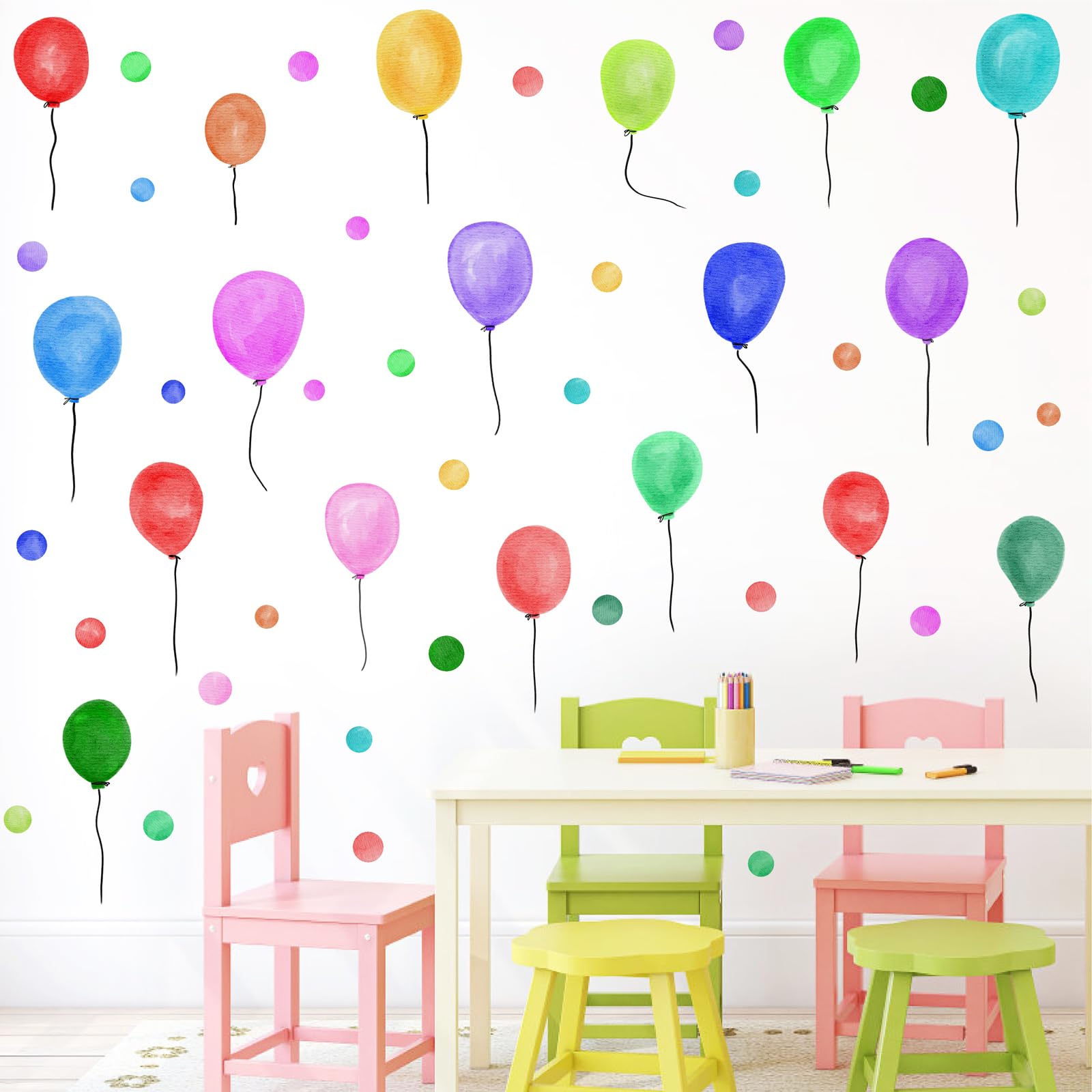 Colorful Balloon Wall Decals Large Balloon Wall Stickers Peel and Stick Polka Dot Balloons Wall Decals Watercolor Big Balloons Window Stickers for Kids Room Nursery Classroom Playroom Decor