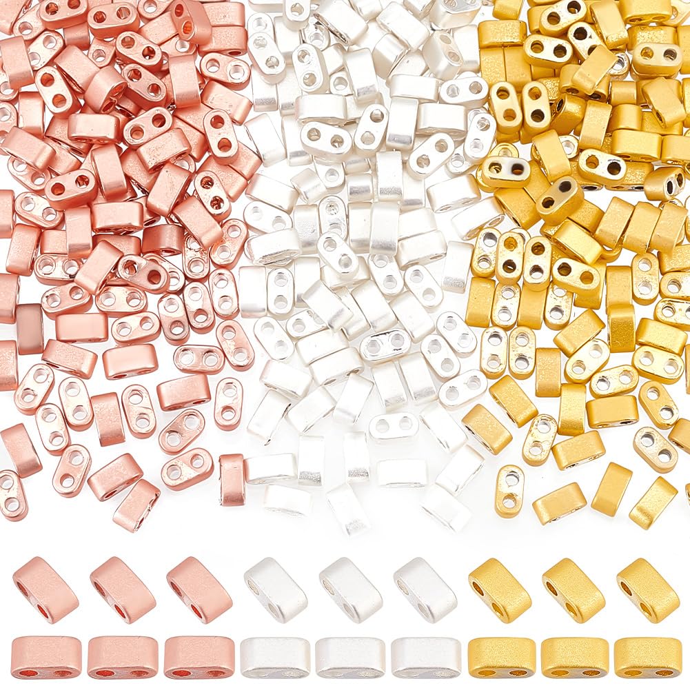PH PandaHall 300pcs 3 Colors Half Tila Beads, 4.5x2x2.5mm Synthetic Hematite Flat Square Craft Beads for DIY Stackable Jewellery Making