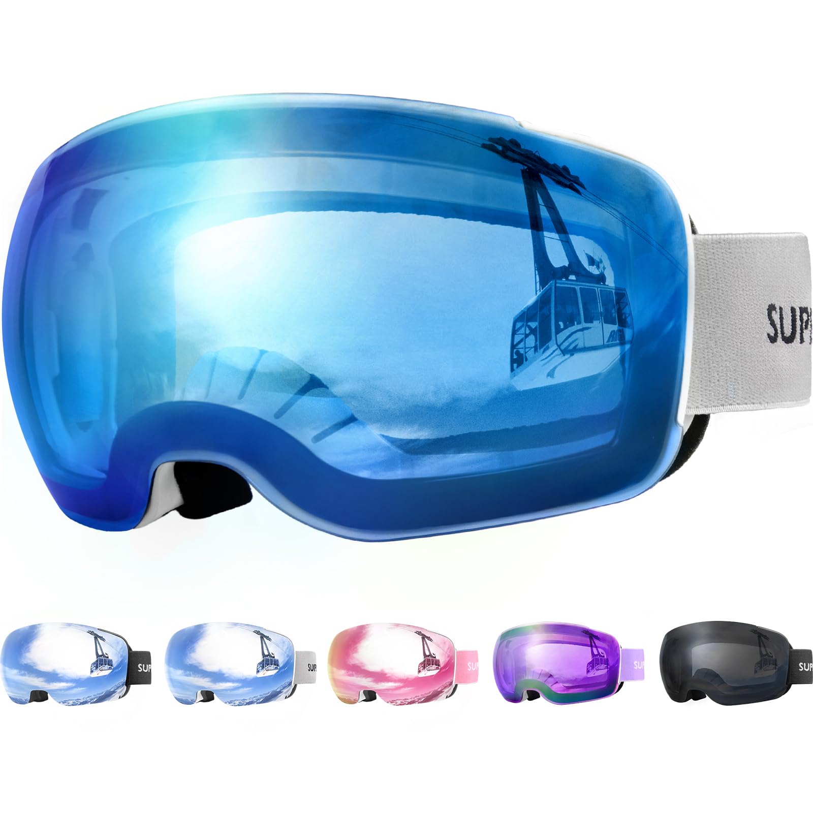 Supertrip Ski Goggles for Men Womens, Interchangeable Lens skiing goggles, Anti-fog Over Glasses Snowboarding Goggles Snow Snowboard Goggles